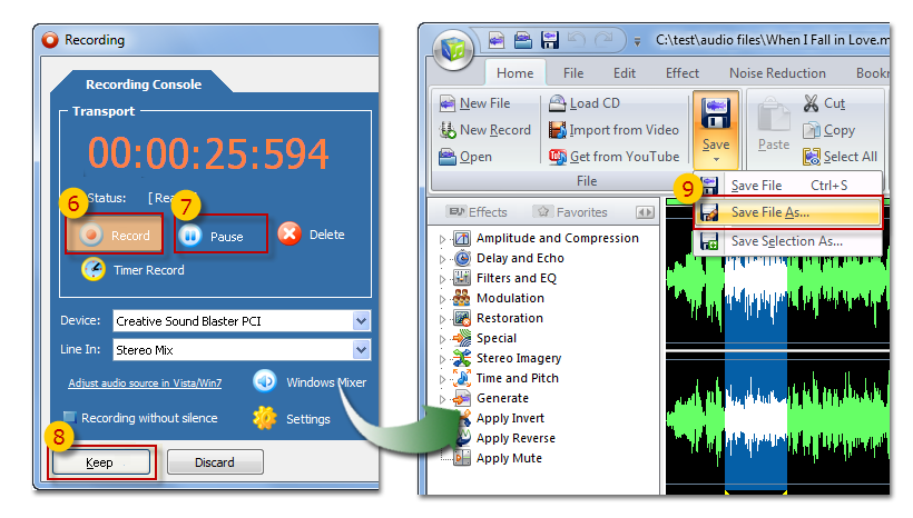 Save your recording to disk